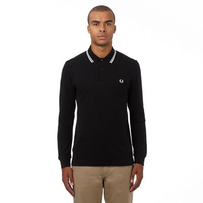Fred Perry Black logo applique long sleeved polo shirt
